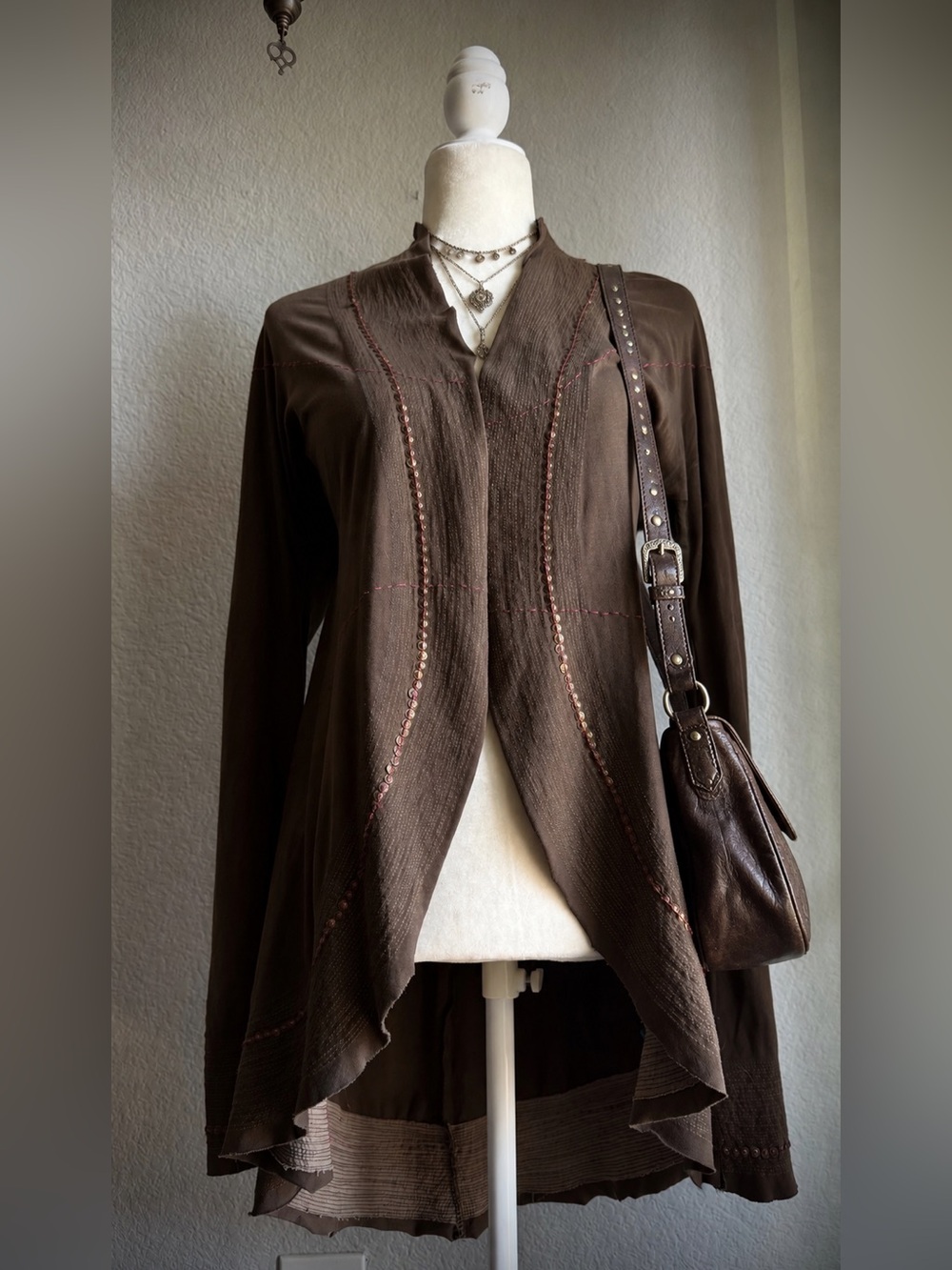 A Common Thread Cotton & Silk Asymmetrical WaterFall Cardigan Boho Lagenlook S